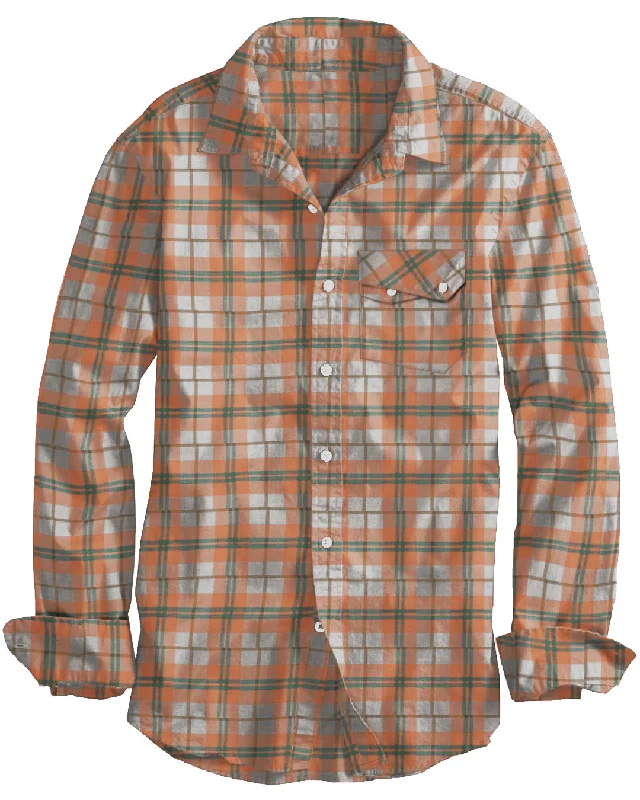 Men's heritage shirts-Orange Turquoise Cream Madras Checks Twill