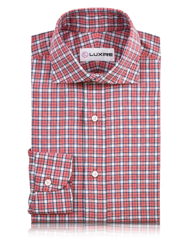 Men's high-fashion shirts-Peach Blue Twill Checks Shirt