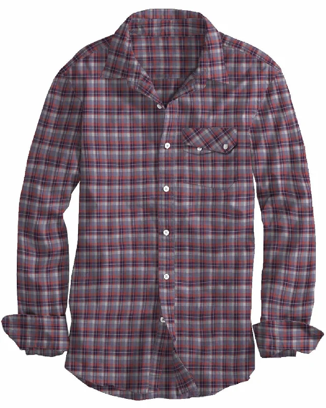 Men's red-carpet shirts-Purple Dark Peach Tartan Checks