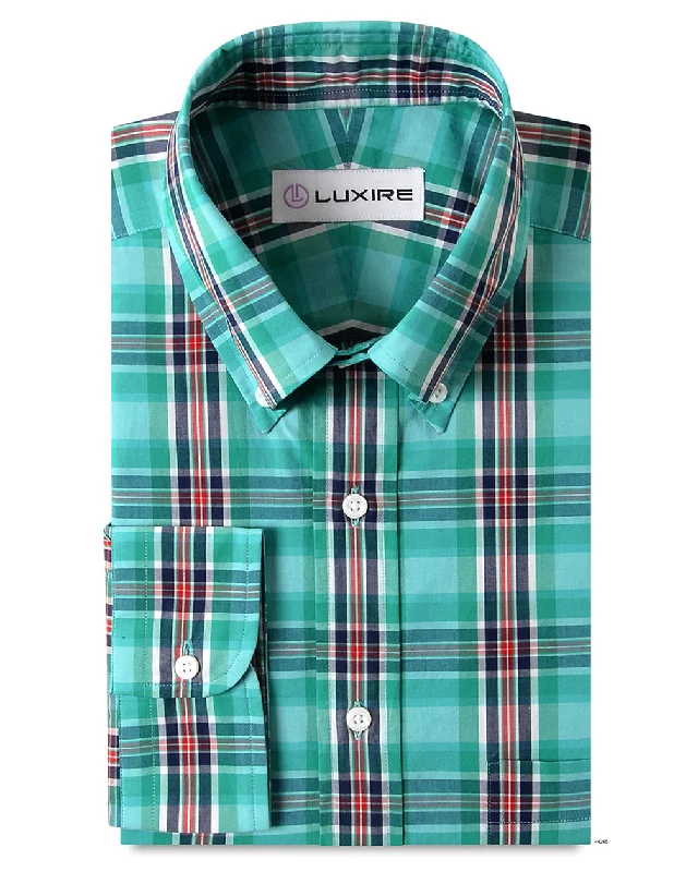 Men's flight shirts-Sea Green Navy Red Madras Checks