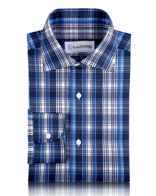 Men's fog-resistant shirts-Shades Of Blue Madras Checks Shirt