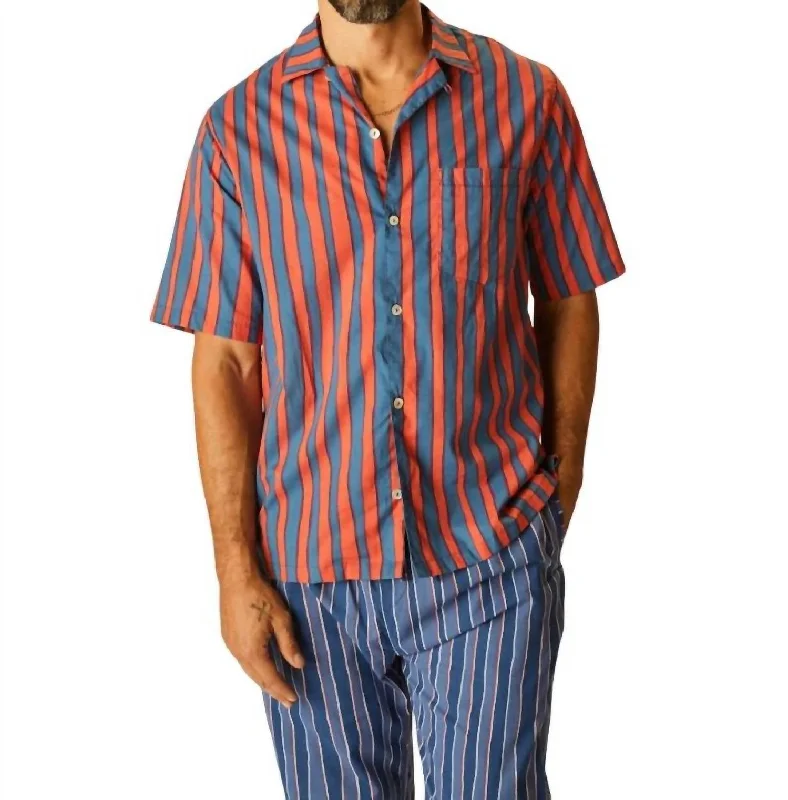 Men's showstopper shirts-Cotton Stripe Kevin Shirt In Batik Stripe Blood Orange