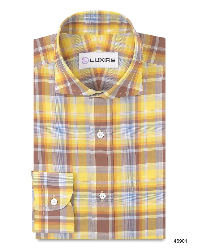 Men's biker-inspired shirts-Summer Light Yellow Brown Madras Checks