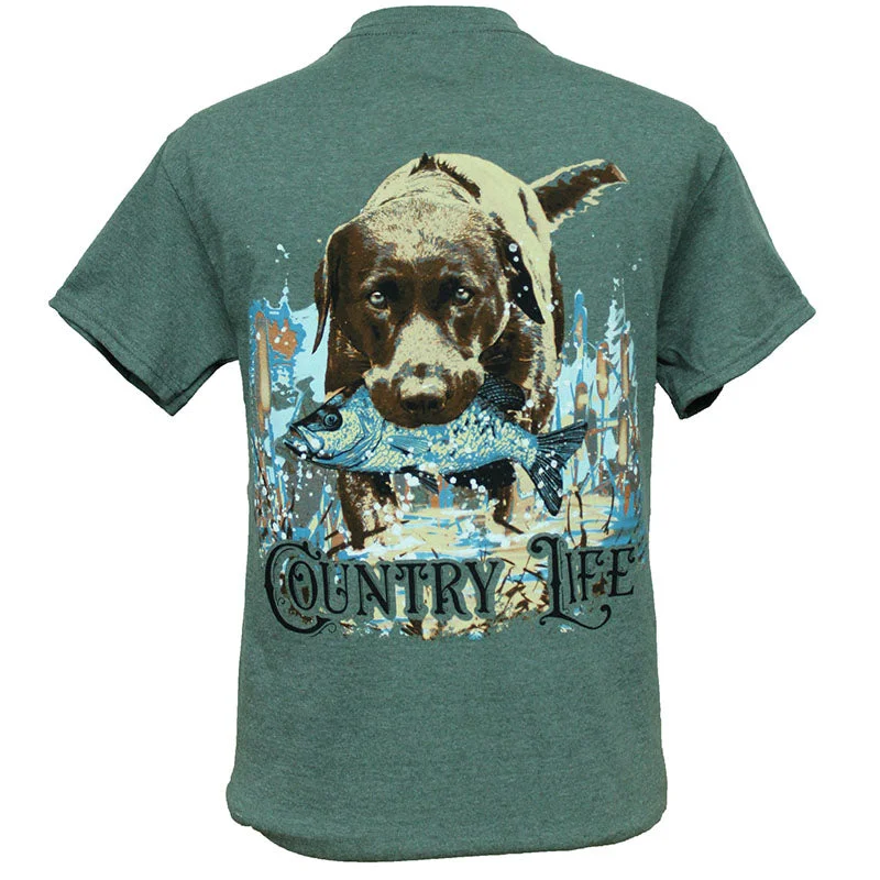 affordable summer short sleeve shirts for men -Country Life Outfitters Fishing Dog Unisex Green T-Shirt