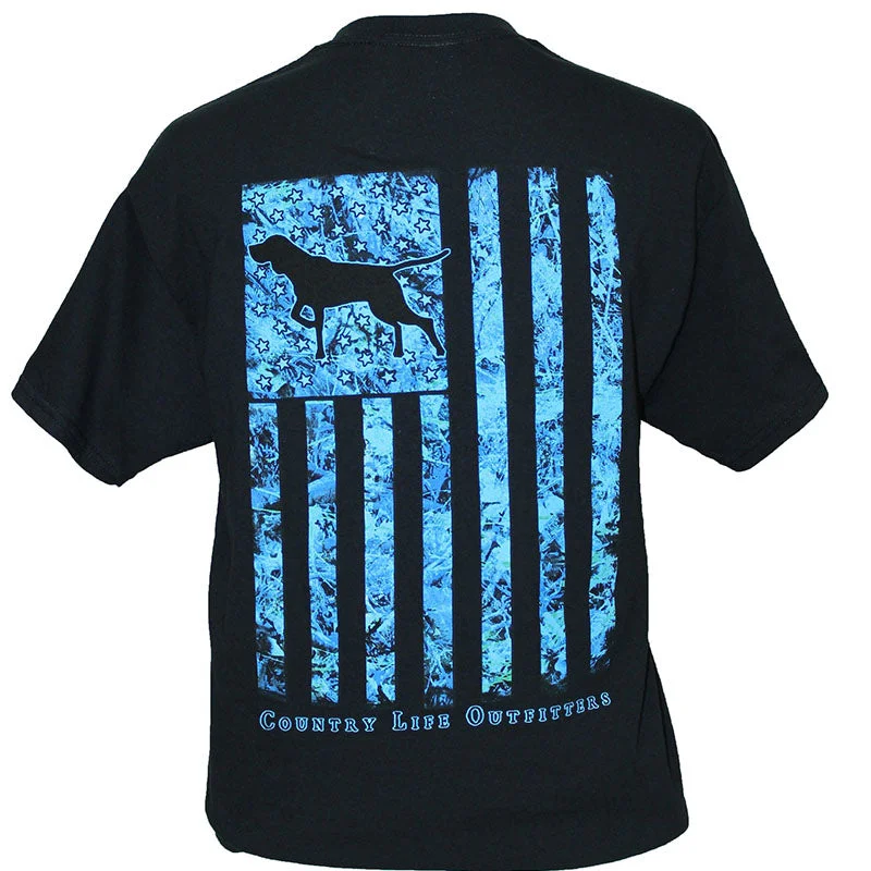 slim fit short sleeve shirts for men -Country Life Outfitters USA Blue Camo Flag Dog Unisex T-Shirt