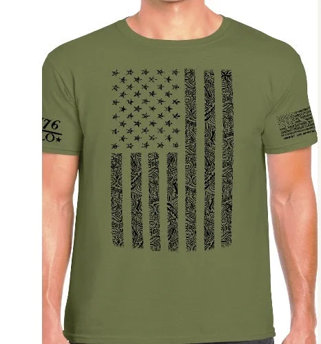 men’s basic short sleeve t-shirts -Country Life Outfitters Vintage USA Blue Flag Unisex Military Green T-Shirt