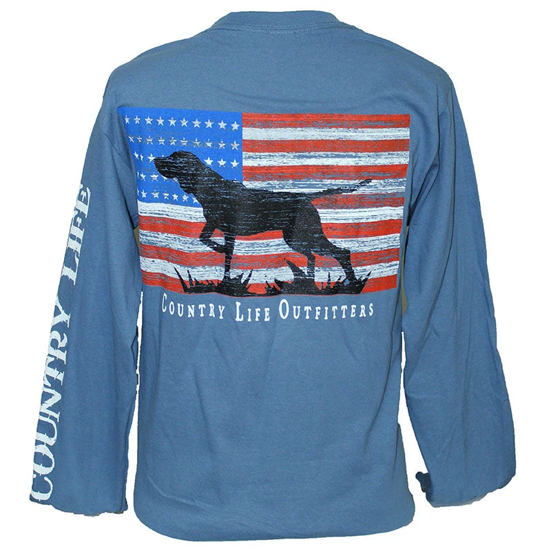 breathable short sleeve shirts for outdoor sports -SALE Country Life Outfitters Vintage USA Flag Dog Unisex Long Sleeve T-Shirt