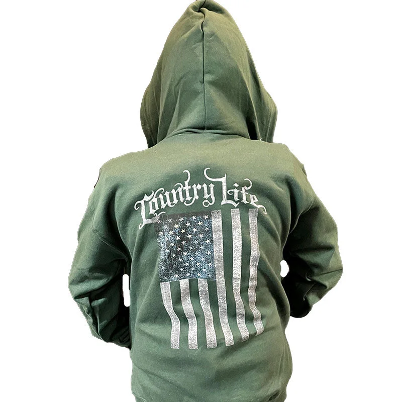 comfortable and breathable short sleeve shirts -Country Life USA Flag Full Zip Unisex Hoodie T-shirt