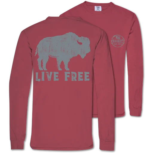 men’s checkered short sleeve shirts -Couture Priority Live Free Buffalo Comfort Colors Unisex Long Sleeve T-Shirt