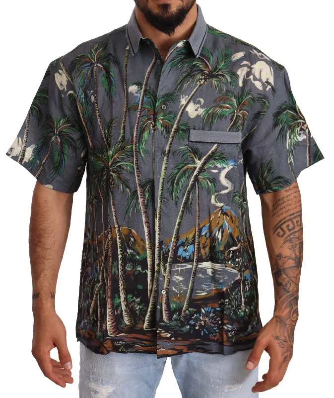 Men's refined shirts-Dolce & Gabbana Tropical Elegance Linen Silk Men's Men's Shirt