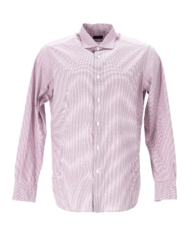 Men's capsule-wardrobe shirts-Ermenegildo Zegna Check Shirt in Purple Cotton