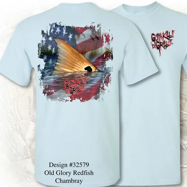 men’s classic short sleeve t-shirts for casual wear -Gotta Kill It To Grill It Old Glory Redfish Unisex Pocket T-Shirt