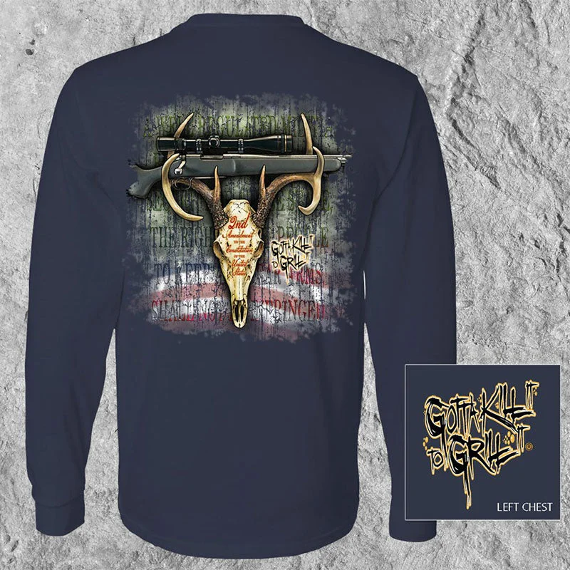 trendy short sleeve shirts for hiking -Gotta Kill It To Grill It USA 2nd Amendment Deer Skull Unisex Long Sleeve T-Shirt