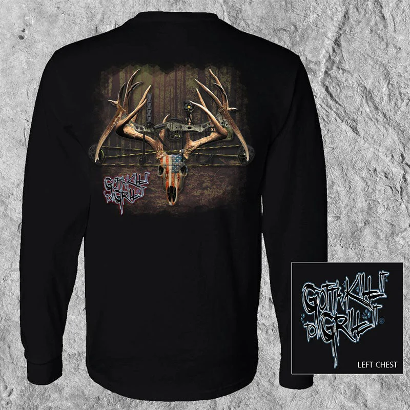 men’s high-quality short sleeve shirts for work -Gotta Kill It To Grill It USA Bow Deer Skull Unisex Long Sleeve T-Shirt