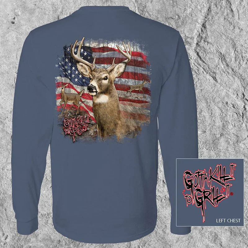 trendy summer short sleeve shirts for men -Gotta Kill It To Grill It USA Buck Deer Unisex Long Sleeve T-Shirt