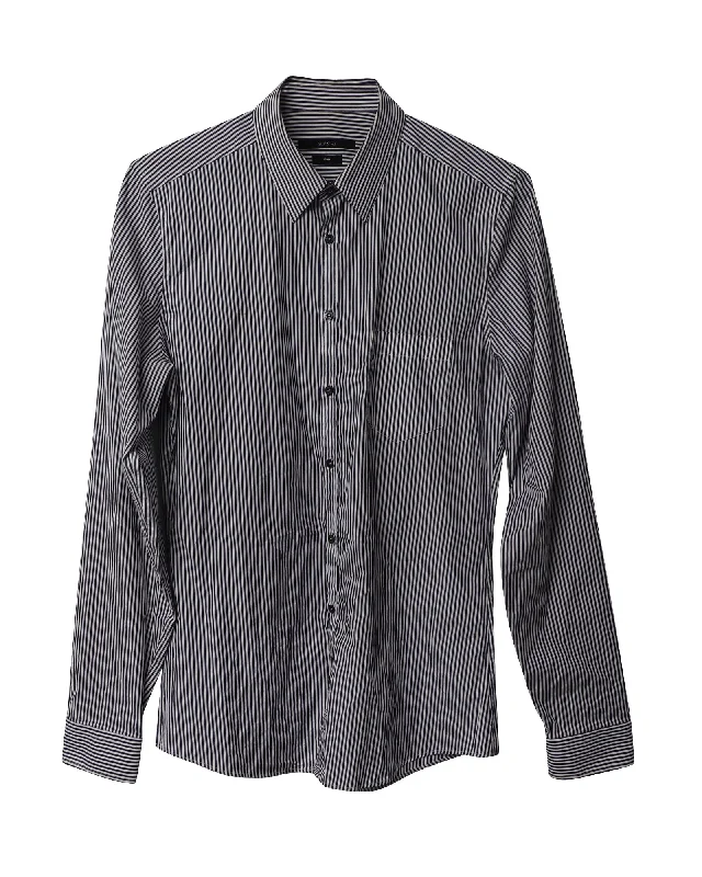 Men's cold-weather shirts-Gucci Striped Button Front Slim Fit Shirt in Black and White Cotton