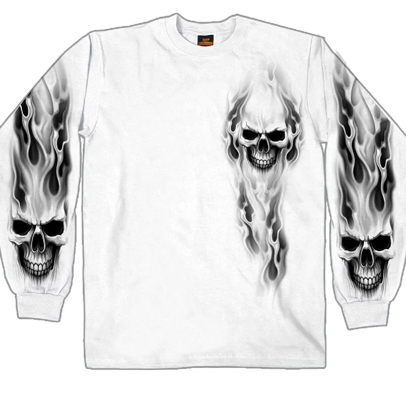 Men's gym-ready shirts-Hot Leathers GMD2241 Mens 'Ghost Skull' White Long Sleeve Shirt