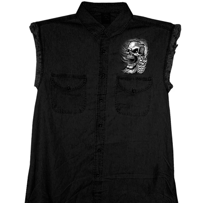 Men's dusk-to-dawn shirts-Hot Leathers GMD5076 Mens Assassin Sleeveless Black Denim Shirt