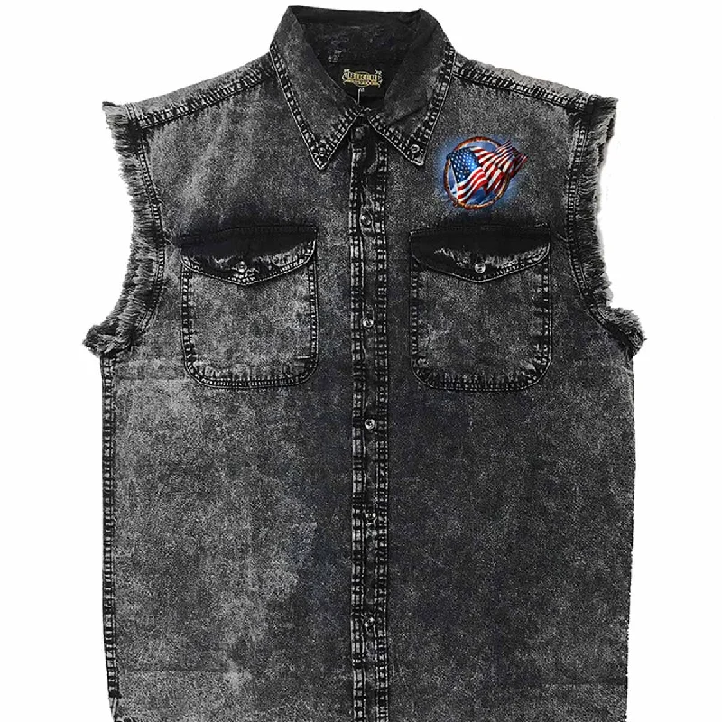 Men's maker shirts-Hot Leathers GMD5472 Men's Hoop Eagle Dyed Sleeveless Denim Shirt