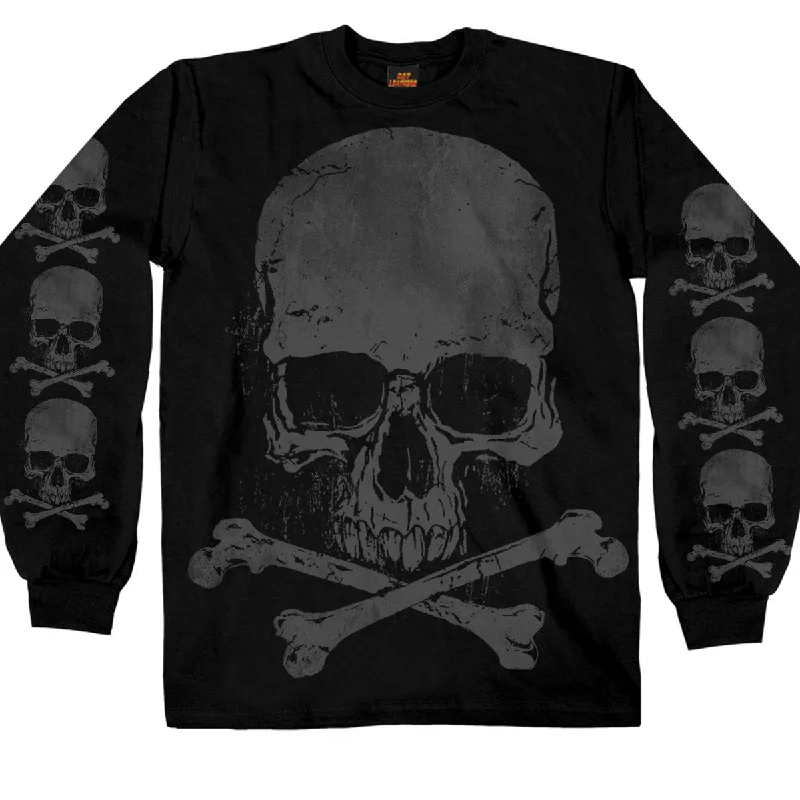 Men's loose-weave shirts-Hot Leathers GMS2305 Men’s ‘Jumbo Print Skull and Cross Bones Long Sleeve Black Shirt