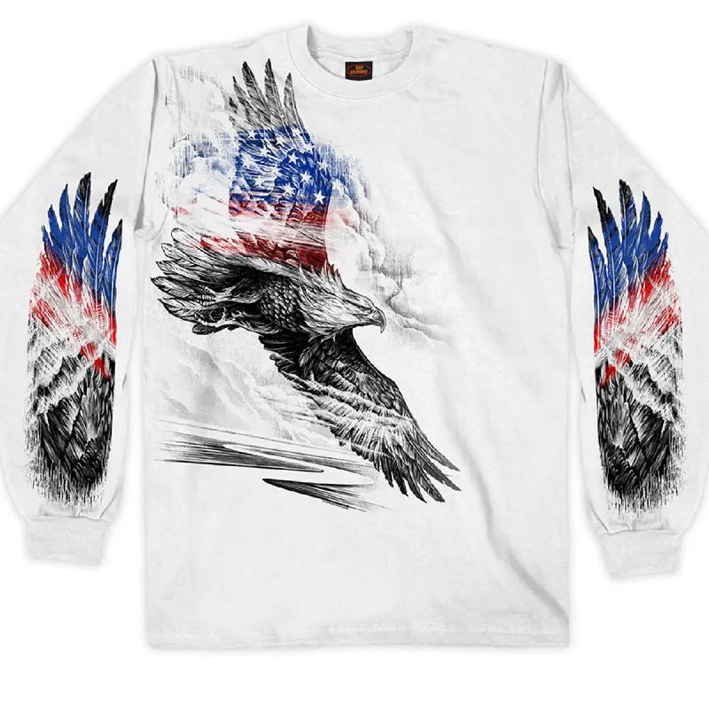 Men's scalloped-edge shirts-Hot Leathers GMS2479 Men's Long Sleeve Pencil Eagle Patriotic White Shirt