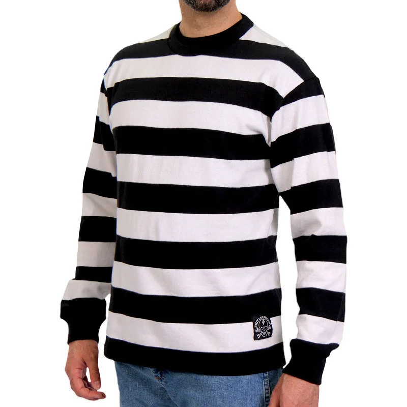 Men's fan shirts-Hot Leathers GMS6001 Men's Black and White Striped Long Sleeve Shirt