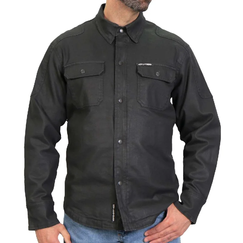 Men's off-duty shirts-Hot Leathers JKM6003 Men's Black Waxed Cotton Concealed Carry Motorcycle Casual Shirt Jacket