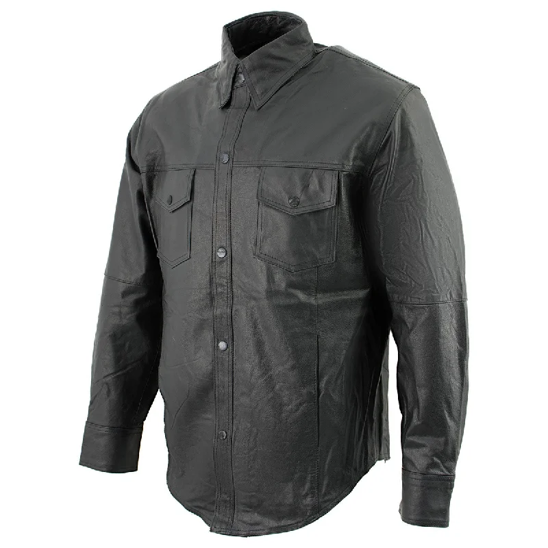 Men's timeless shirts-Leather King SH908 Men's Black Button-Down Lambskin Leather Shirt