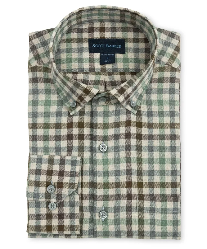 Men's cutting-edge shirts-Lightweight Twill Plaid, Khaki Heather