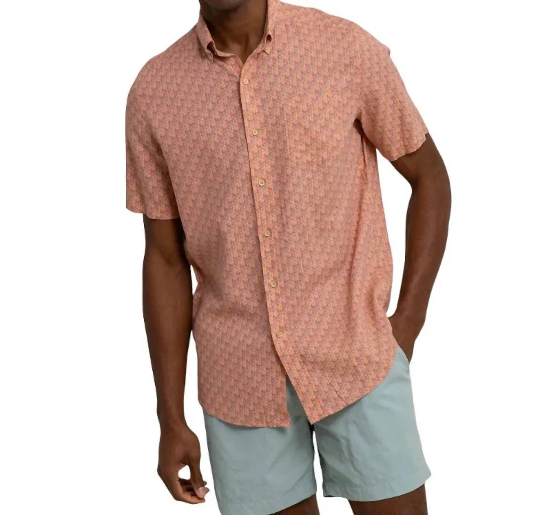 Men's sharp shirts-Linen Rayon Vacation Views Short Sleeve Sport Shirt In Desert Flower Coral