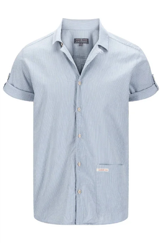 Men's wrap-around shirts-Men's Beach Shirt In Pinstripe Blue