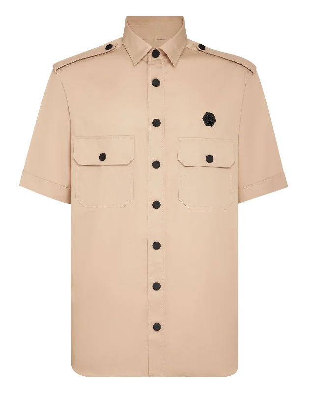 Men's reinforced-hem shirts-Military Shirt SS Gothic Plein