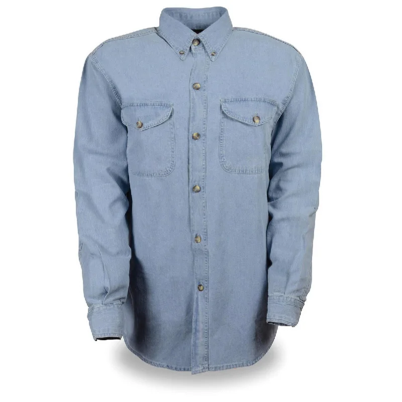 Men's rare shirts-Milwaukee Leather DM993 Men’s Blue Lightweight Cotton Long Sleeve Denim Shirt