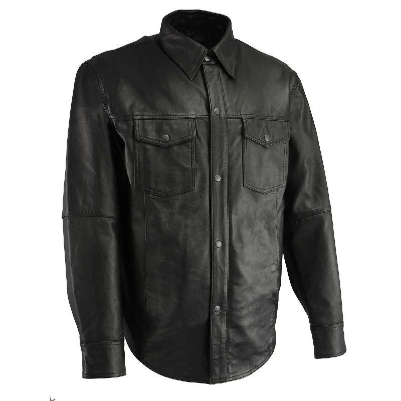 Men's stay-in shirts-Milwaukee Leather LKM1601 Men's Black Lightweight Snap Front Casual Biker Leather Shirt