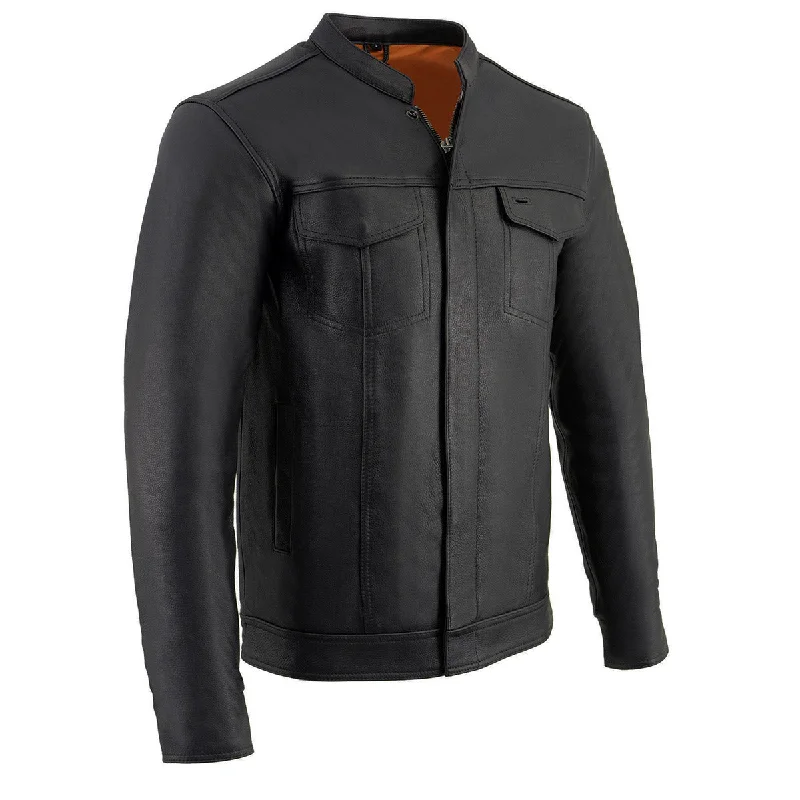 Men's flight shirts-Milwaukee Leather MLM1610 Men's Club Style Black Casual Biker Leather Shirt with Dual Closure