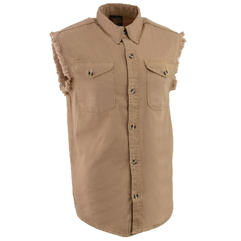 Men's smooth-texture shirts-Milwaukee Leather DM4005 Men's Beige Lightweight Denim Shirt with Frayed Cut Off Sleeveless