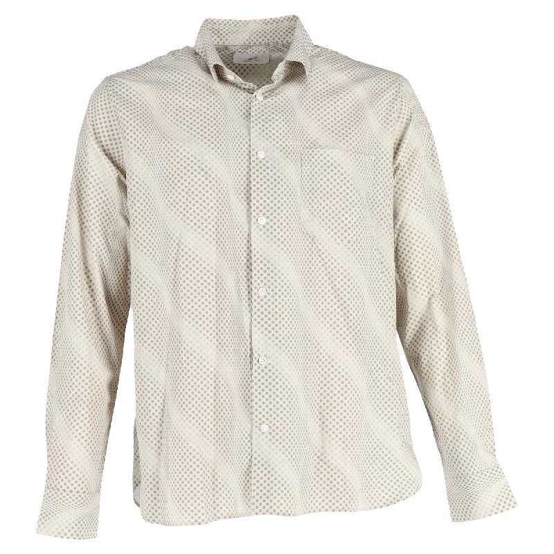 Men's twill shirts-Mr. P Printed Polka Dot Shirt in Beige Cotton