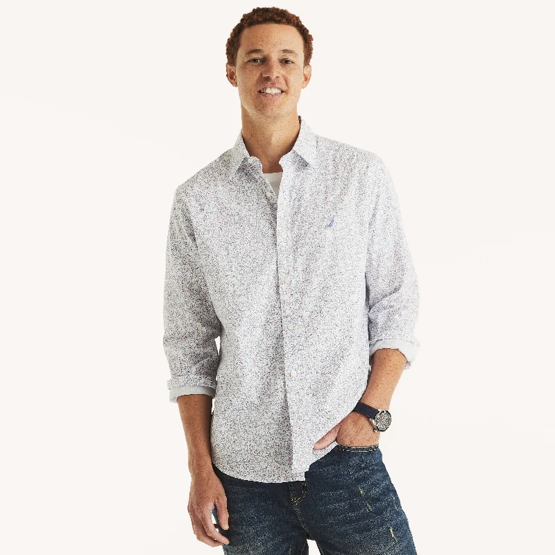 Men's odor-resistant shirts-Nautica Mens Wrinkle-Resistant Printed Wear To Work Shirt