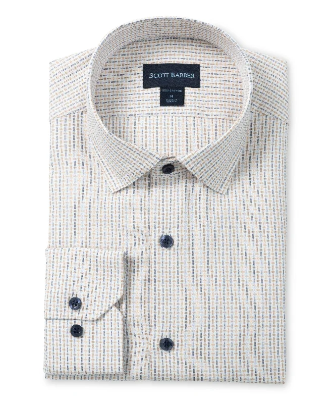 Men's gentleman shirts-Neat Dobby Check, Khaki