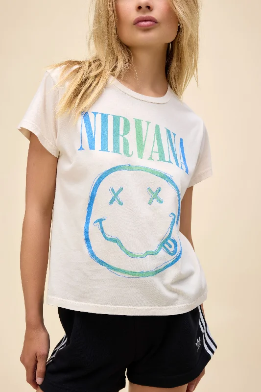 men’s casual short sleeve button shirts -Nirvana Gradient Smiley Solo Tee