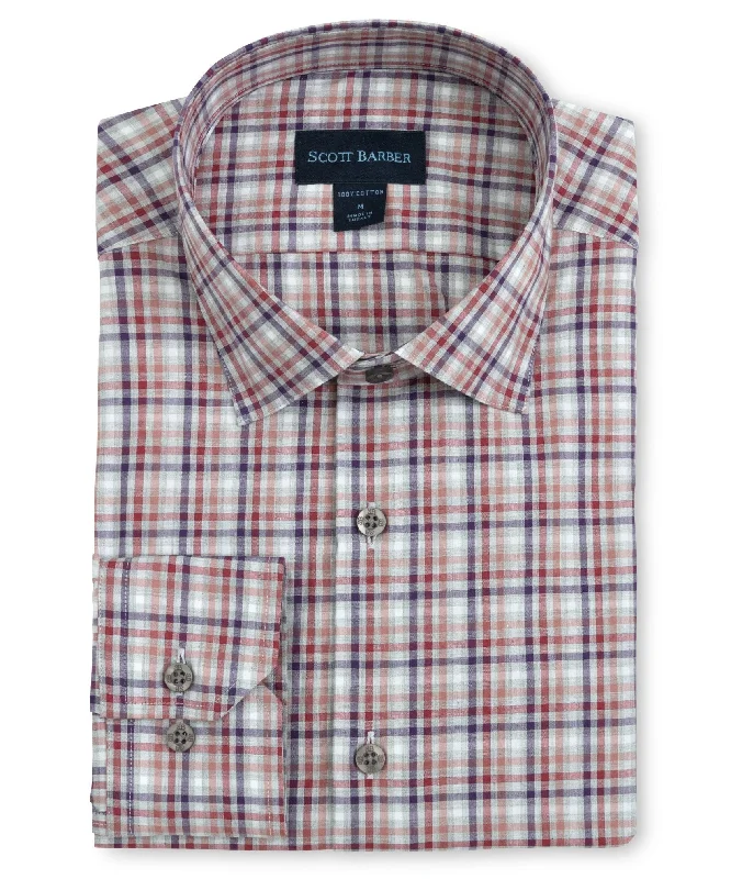 Men's semi-formal shirts-Organic Cotton Ombré Tattersall, Burgundy