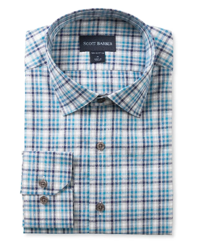 Men's aviator shirts-Organic Cotton Ombré Tattersall, Teal