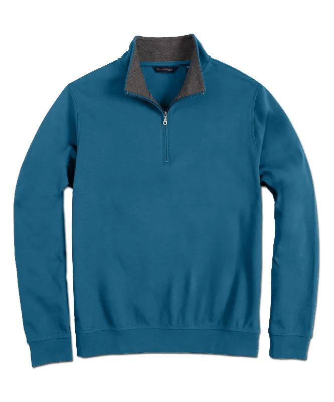 Men's monsoon shirts-Pima Interlock Zip Mock, Dark Teal