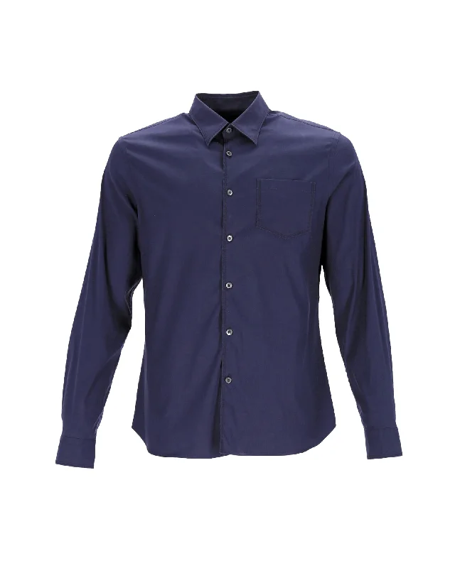 Men's maker shirts-Prada Button Shirt in Navy Blue Cotton