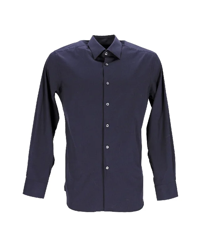 Men's style-defining shirts-Prada Poplin Button-up Shirt in Navy Blue Cotton