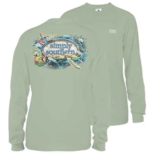 stylish and breathable short sleeve shirts -SALE Simply Southern Reef Life Turtles Long Sleeve Unisex T-Shirt