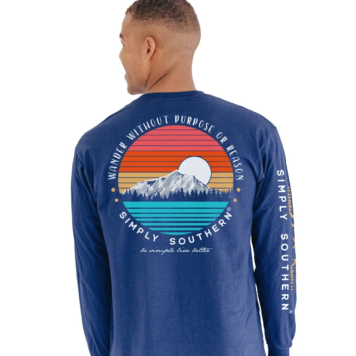 men’s classic short sleeve shirts with pocket -SALE Simply Southern Wander Mountains Long Sleeve Unisex T-Shirt