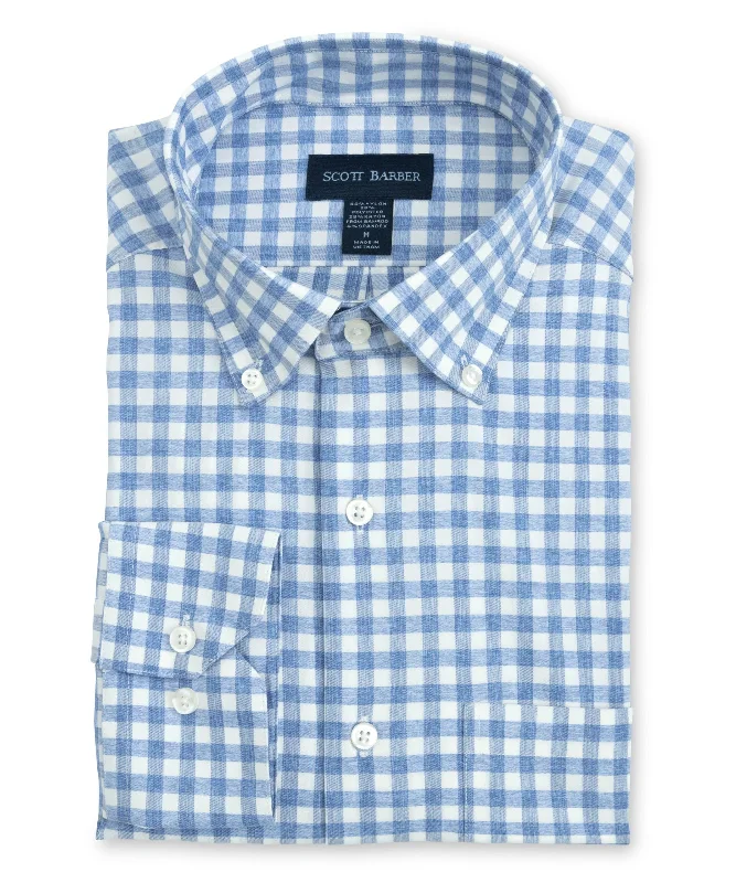 Men's 80s-style shirts-Soft Performance Melange Gingham, Blue