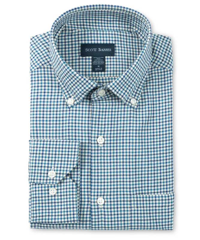 Men's charcoal-gray shirts-Soft Performance Melange Tattersall, Teal