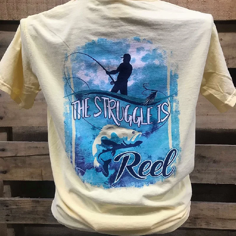 trendy summer short sleeve shirts for men -South Waters Comfort Colors The Struggle is Reel Fish Unisex Bright T Shirt